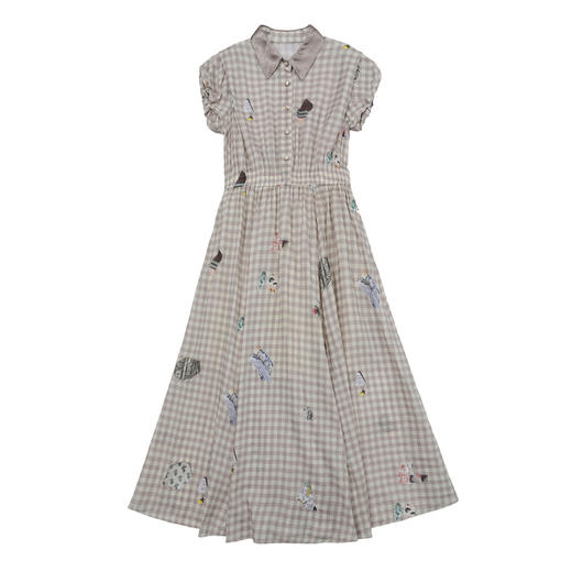 谜底连衣裙泡泡袖2025夏新品复古风度假印花合身X型长裙252ML0607 商品图4