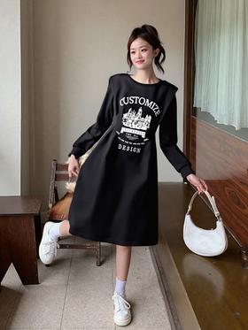 双十二福利！【诗铭洛可】W914 印花卫衣裙长袖压褶连衣裙