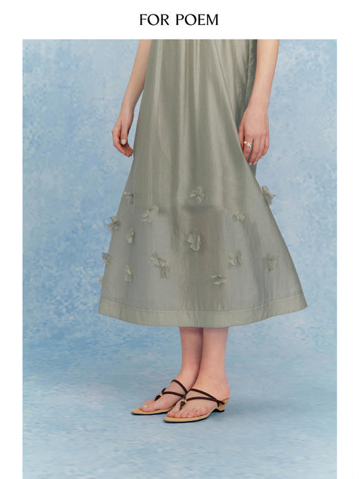 ForPoem 现货 25/SS原创设计花瓣醋酸双层立体花长款连衣裙 商品图4