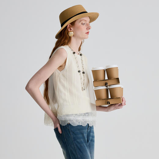 谜底针织衫无袖女2025夏季新品复古文艺合身A型短上衣252MZ0868 商品图1