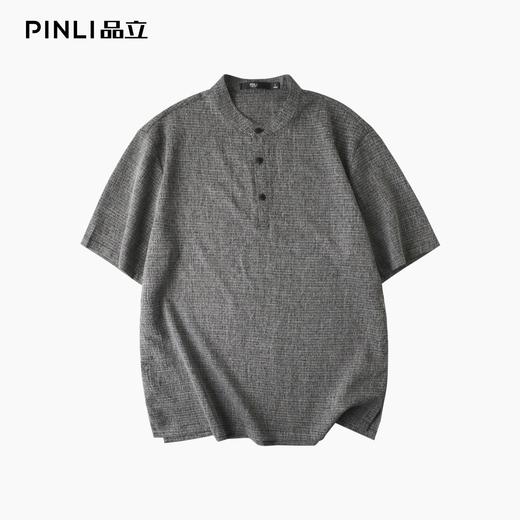 PINLI品立2025夏季新款潮流休闲立领短袖T恤宽松简约百搭男士体恤B252111089 商品图3