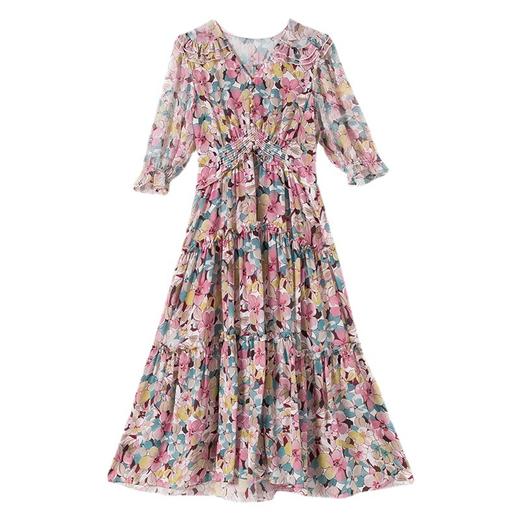 WWM-高级感女装100%桑蚕丝碎花长裙高腰真丝连衣裙夏季裙子46507 商品图4