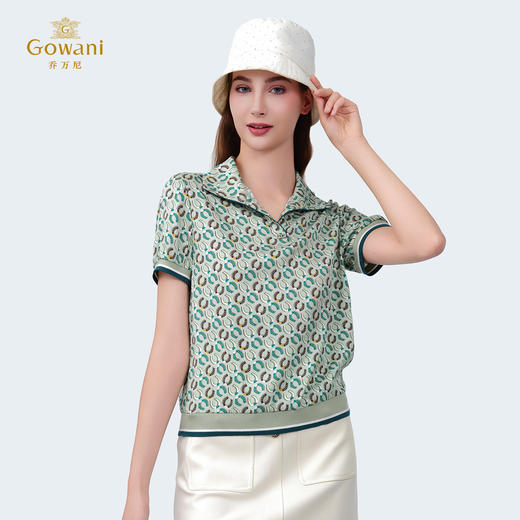 乔万尼新品2025夏季小燕领休闲真丝短袖上衣ED2C446 商品图1