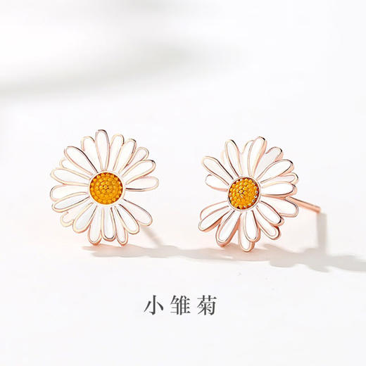 六鑫珠宝 网红森系小雏菊耳钉 韩版清新简约小巧ins风 纯银 商品图0