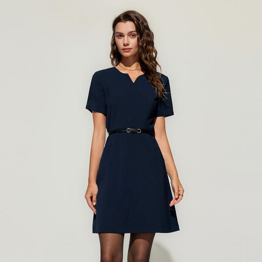 G2000女装SS25商场新款【配送腰带/多面弹性】A字短袖连衣裙51231052 商品图0