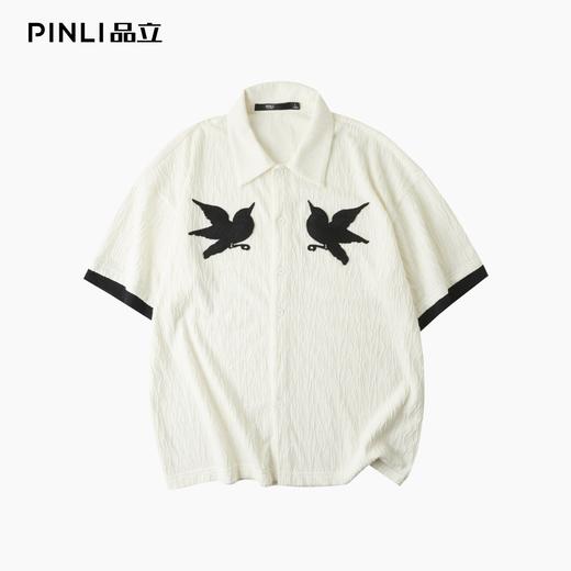 PINLI品立2025夏季新款双鸟贴布绣针织衬衫男士潮牌宽松短袖衬衣B252113063 商品图4
