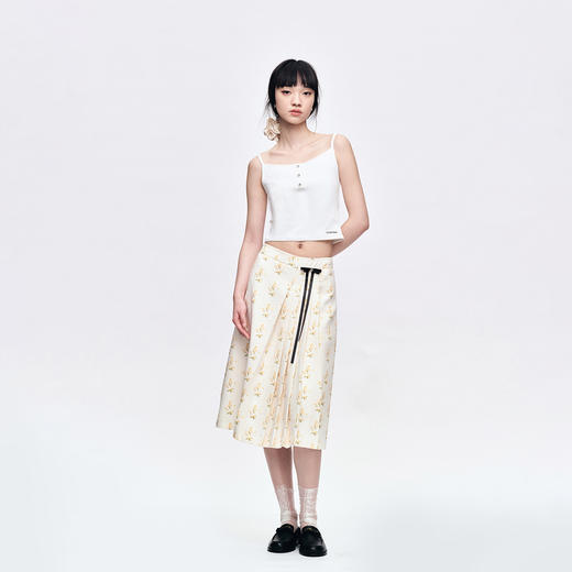 Herlian2025年夏季新品女士立体剪裁缎面碎花百褶裙 商品图1