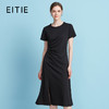 EITIE爱特爱夏季时尚纯色气质捏褶收腰显瘦法式优雅连衣裙7807578 商品缩略图0