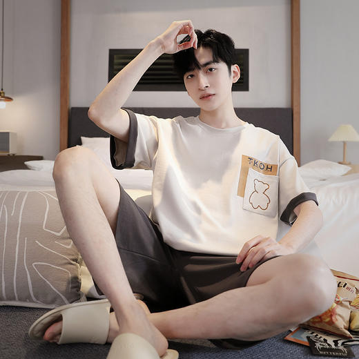 男生家居服套装男士夏季圆领短袖短裤薄款休闲大码可外穿 商品图5