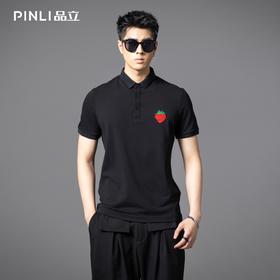 PINLI品立2025夏季新款男士修身翻领贴布绣短袖POLO衫上衣体恤潮BG252112093