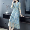 WWM-46535春夏装新款女真丝碎花裙子海边度假长裙收腰桑蚕丝连衣裙 商品缩略图1