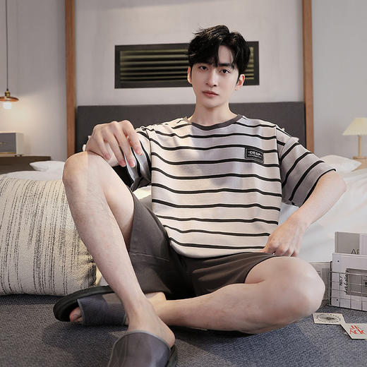 男生家居服套装男士夏季圆领短袖短裤薄款休闲大码可外穿 商品图1