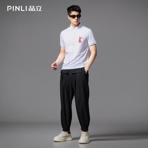 PINLI品立2025夏季新款男士修身贴布绣翻领短袖POLO衫上衣T恤潮牌BG252112094 商品图2