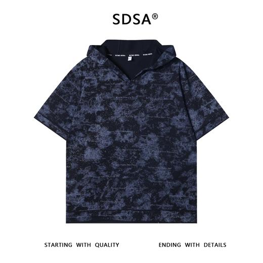 T3508夏季高级感新款男士扎染印花字母连帽短袖T恤洒金简约百搭上衣 商品图1