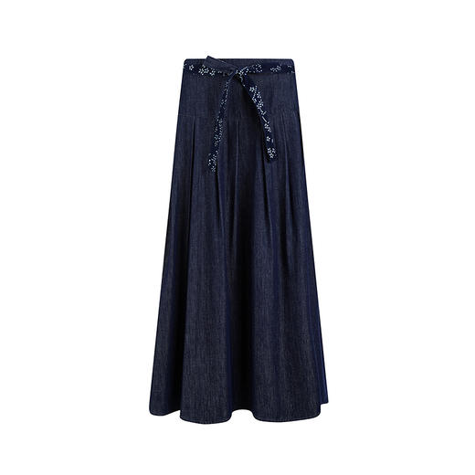 【林栖设计小店】棉混纺牛仔半身裙配蓝印花布腰带复古百搭2025夏季新品裙子女1952108 商品图7