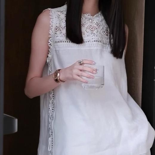 【LONGNVFAIR 蕾丝亚麻衬衫系列短袖/无袖版】微A版型 遮胯显高又显瘦 物理防晒 手感舒适柔软 商品图3