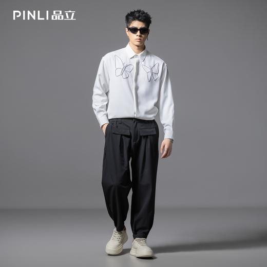 PINLI品立2025夏季新款蝴蝶钉珠长袖衬衫男潮牌宽松休闲衬衣上衣GD252113377 商品图2