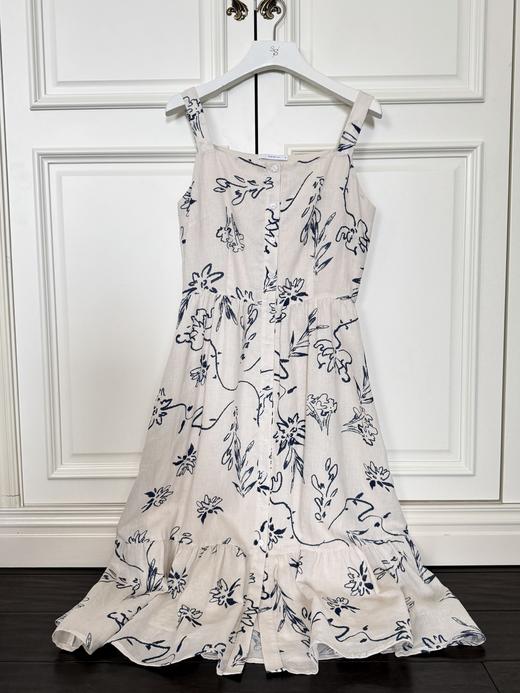 巴黎漫步｜沐光蓝卉 法式印花方领吊带连衣裙 天丝&苎麻混纺面料 米杏色 商品图4