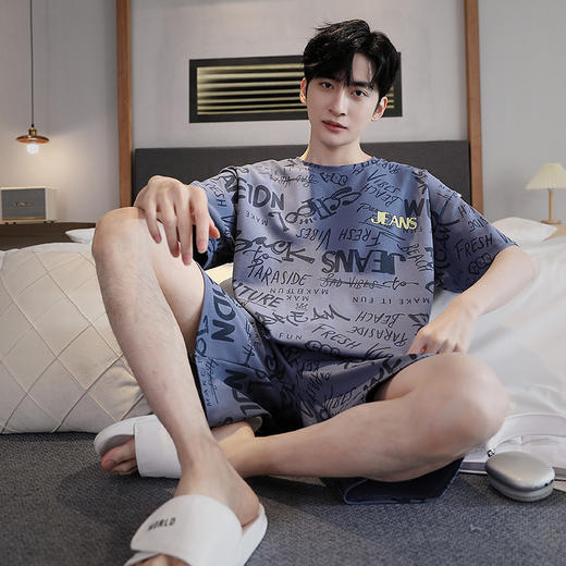 男生家居服套装男士夏季圆领短袖短裤薄款休闲大码可外穿 商品图4