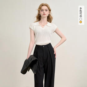西遇薄款无袖针织衫女夏季新款显瘦翻领小飞袖短款T恤上衣K0050997