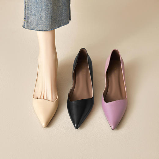 【预售5天】绝美侧空小高跟鞋，低跟中跟真皮时尚气质尖头单鞋MBJR&A6908 商品图4