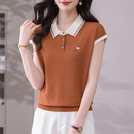 冰丝polo领休闲短袖T恤，正肩翻领宽松上衣CC-DN9909 商品图2