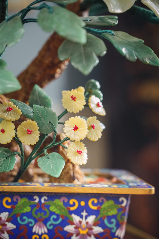 【已售】独角鹿西洋古董 中国出品传统宝相花纹景泰蓝方盆装饰「玉堂富贵」珍宝像生盆景 商品图8