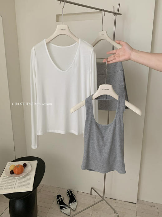 【GZ】无忧购纯欲宽松百搭防晒罩衫T恤+辣妹挂脖露背背心+设计感假两裤裙套装6881#（截单后3-5天发货) 商品图9