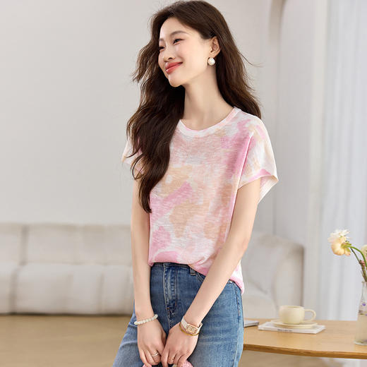 女遮肚子显瘦圆领休闲印花冰丝针织衫CC2767 商品图2