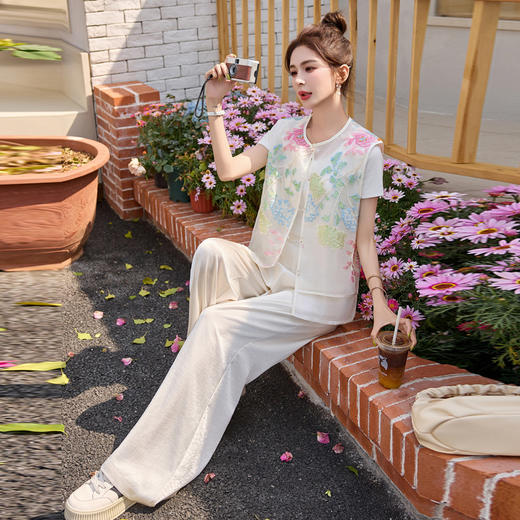高级感洋气减龄刺绣超好看阔腿裤两件套HR-HMQY133 商品图3