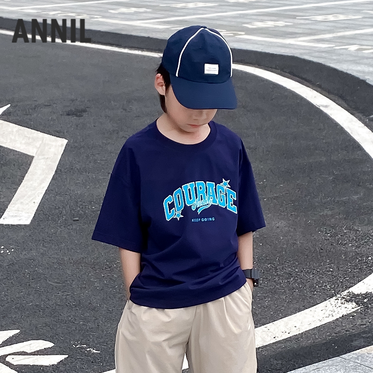 男童圆领短袖针织衫夏季新款安奈儿童装EB521124