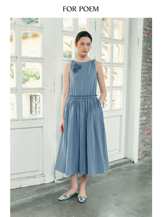 ForPoem 现货 25/SS原创设计纽结无袖手工花抽绳花边连衣长裙 商品图3