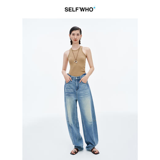 SELFWHO棉莱赛尔复古洗水牛仔裤女2025夏新款宽松柔软弯刀香蕉裤 商品图1