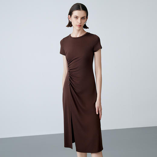 先下架-EITIE爱特爱夏季新款气质通勤高级压褶显瘦修身连衣裙7807547 商品图3