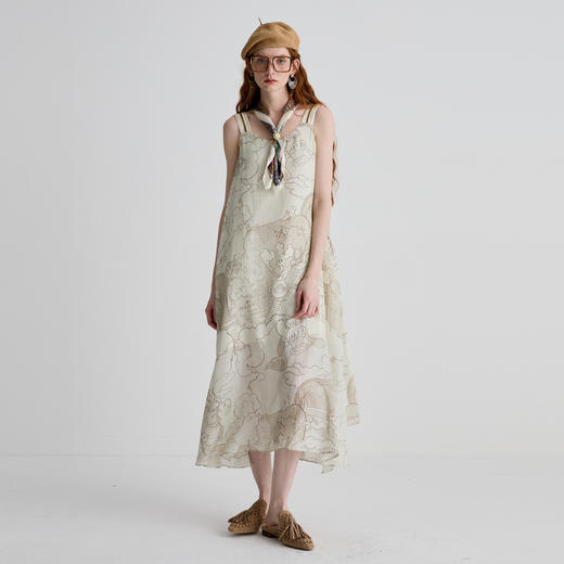 谜底连衣裙无袖女2025夏新品复古风度假真丝宽松A型长裙252GL0675 商品图0