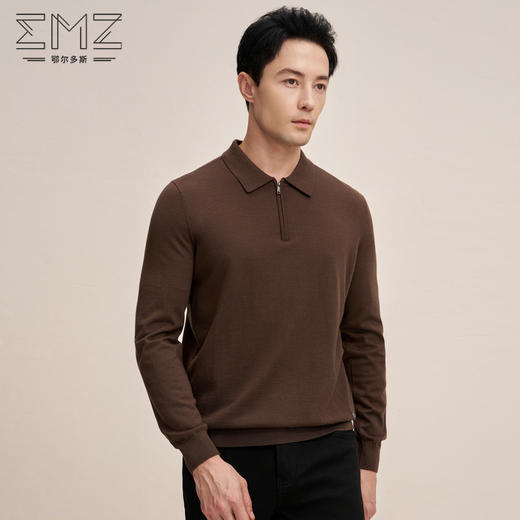 EMZ鄂尔多斯 男士保暖针织翻领商务休闲毛衣 9D7605001 商品图2