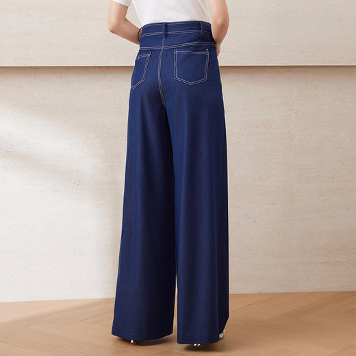 EITIE爱特爱时尚复古撞色走线高腰利落阔腿牛仔裤2025夏季新款B2505606A 商品图4