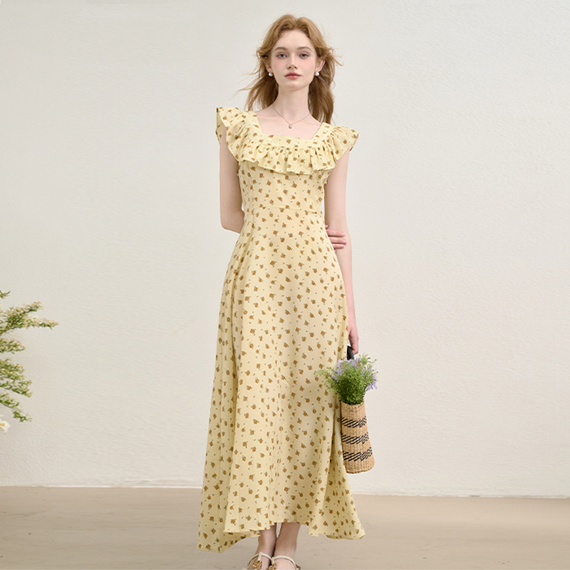 【限时秒杀】西遇碎花吊带连衣裙女夏季新款荷叶边旅游海边度假风裙子H0051120