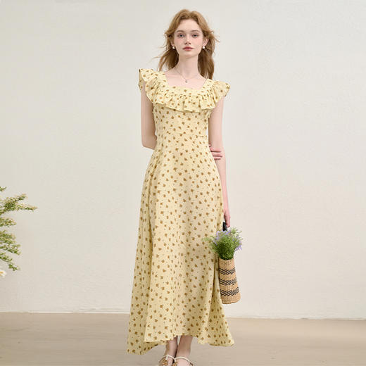 【限时秒杀】西遇碎花吊带连衣裙女夏季新款荷叶边旅游海边度假风裙子H0051120 商品图0