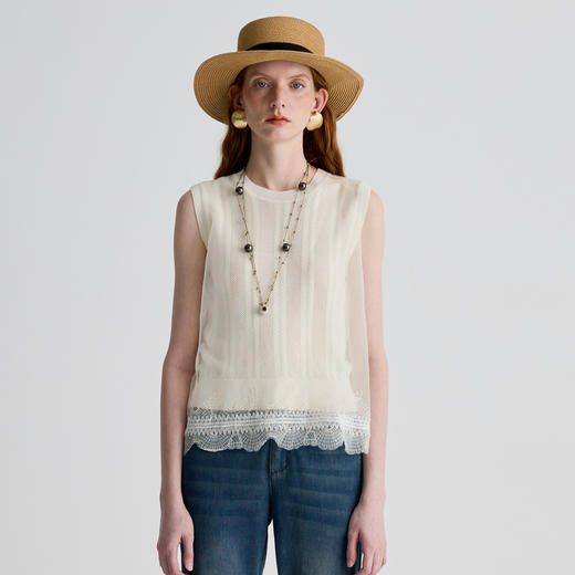 谜底针织衫无袖女2025夏季新品复古文艺合身A型短上衣252MZ0868 商品图0