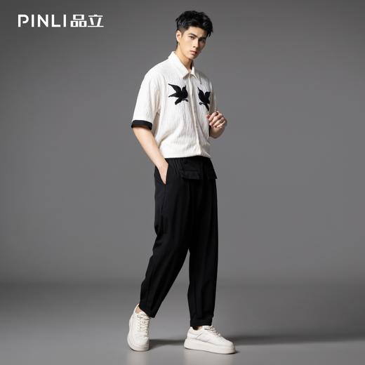 PINLI品立2025夏季新款双鸟贴布绣针织衬衫男士潮牌宽松短袖衬衣B252113063 商品图2