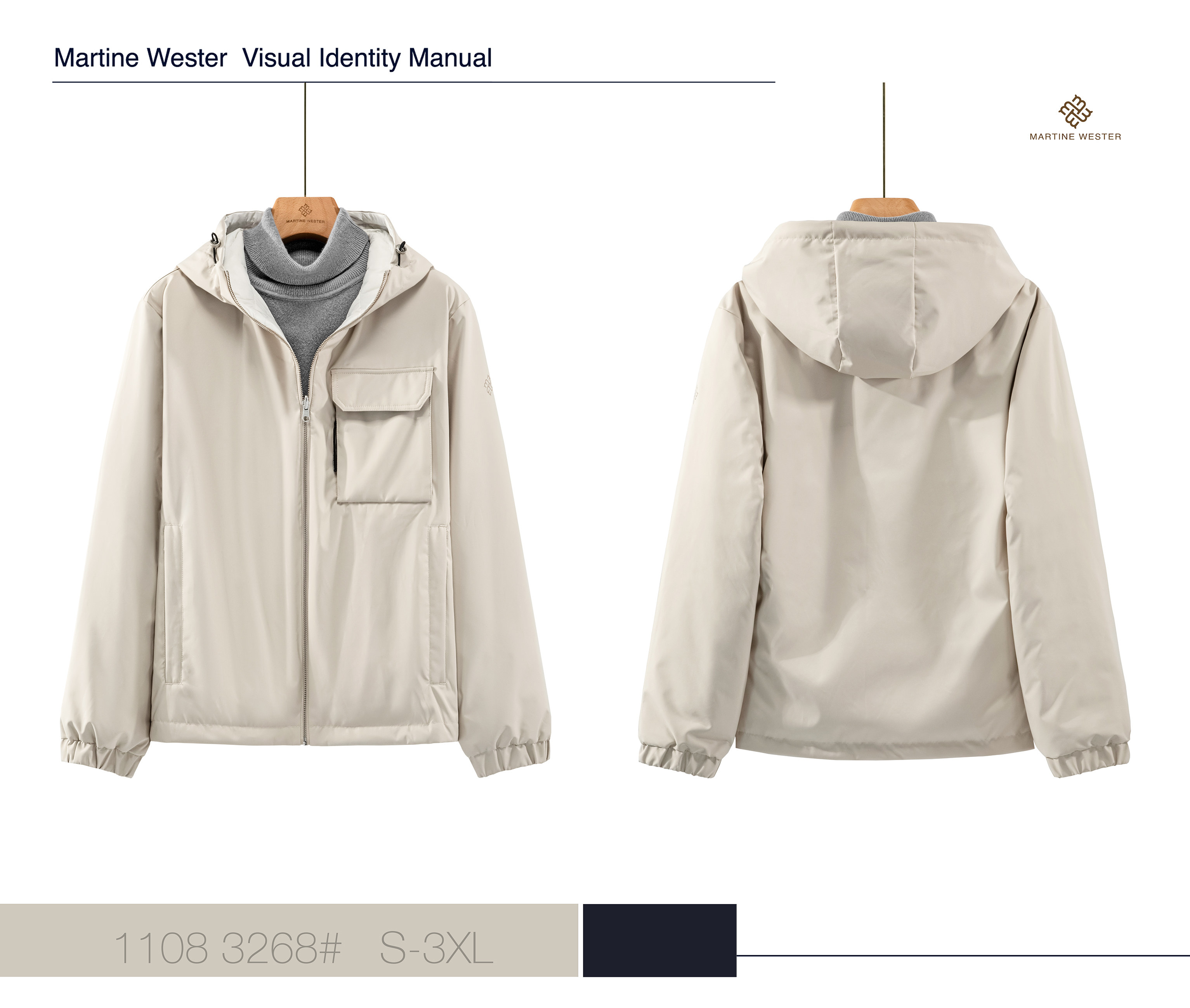 1108 3268男薄款立体胸袋两面穿连帽鹅绒服