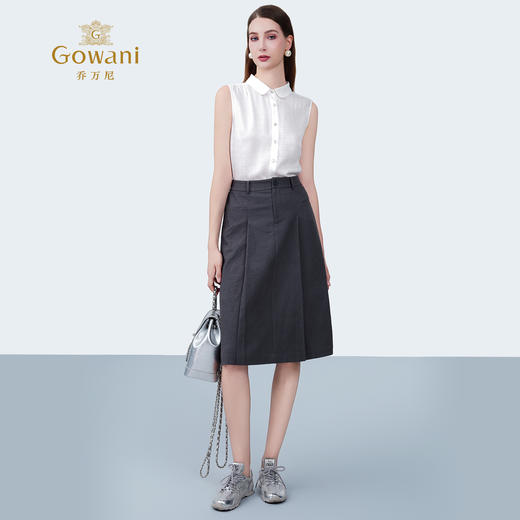 乔万尼新品2025100%真丝花罗无袖衬衫领上衣ED2C496 商品图3