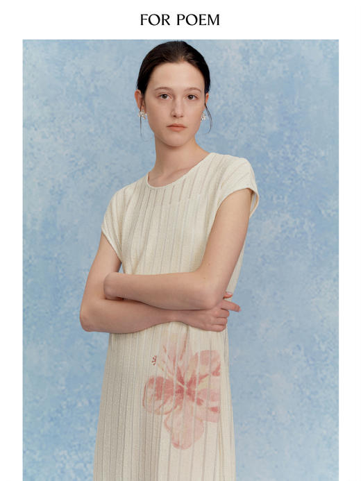 ForPoem 现货 25/SS原创设计连肩短袖肌理条纹印花两件套连衣裙 商品图1