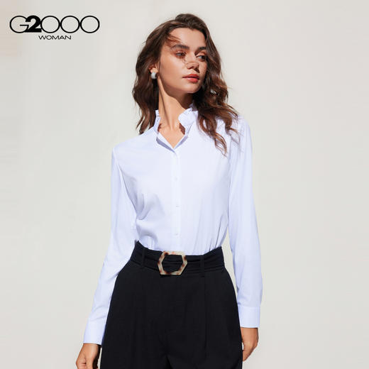 G2000女装SS25商场新款【莫代尔弹性】柔软质感花边领长袖连衣裙51221143 商品图0