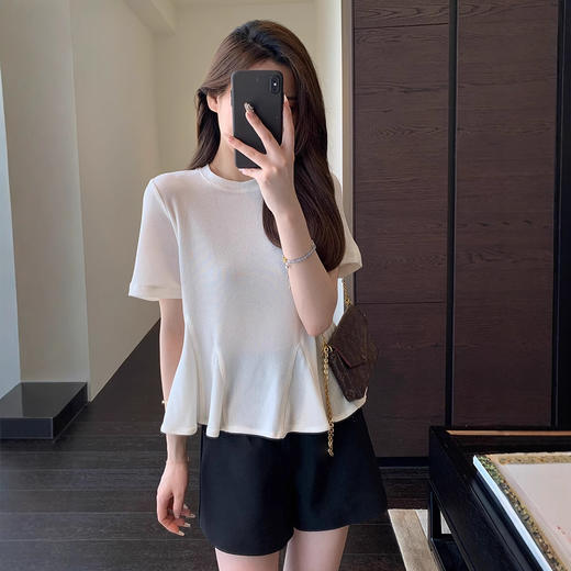 重磅醋酸!凉感舒适下摆荷叶边减龄圆领短袖T恤女春夏新款! 商品图1
