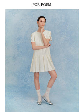 ForPoem 现货 25/SS原创设计花朵肌理蝴蝶结短袖小香风百褶连衣裙