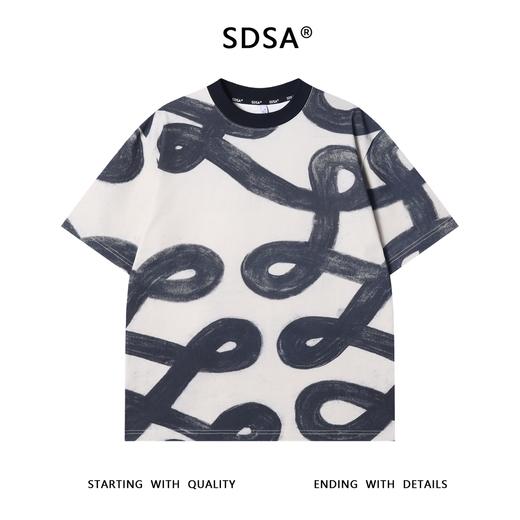 T3514夏季高级感新款男士撞色打破常规线条设计感印花圆领短袖T恤百搭 商品图1