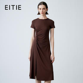 先下架-EITIE爱特爱夏季新款气质通勤高级压褶显瘦修身连衣裙7807547
