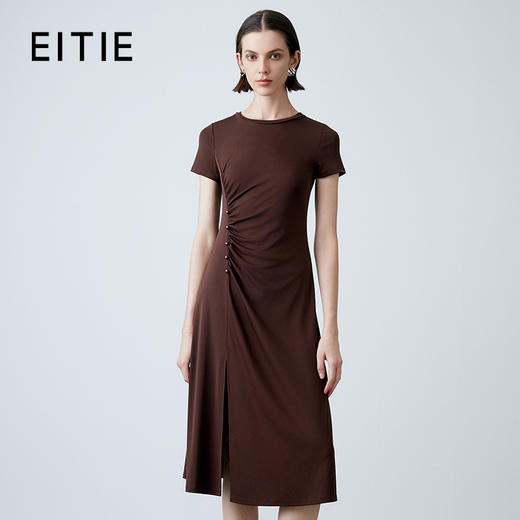 先下架-EITIE爱特爱夏季新款气质通勤高级压褶显瘦修身连衣裙7807547 商品图0